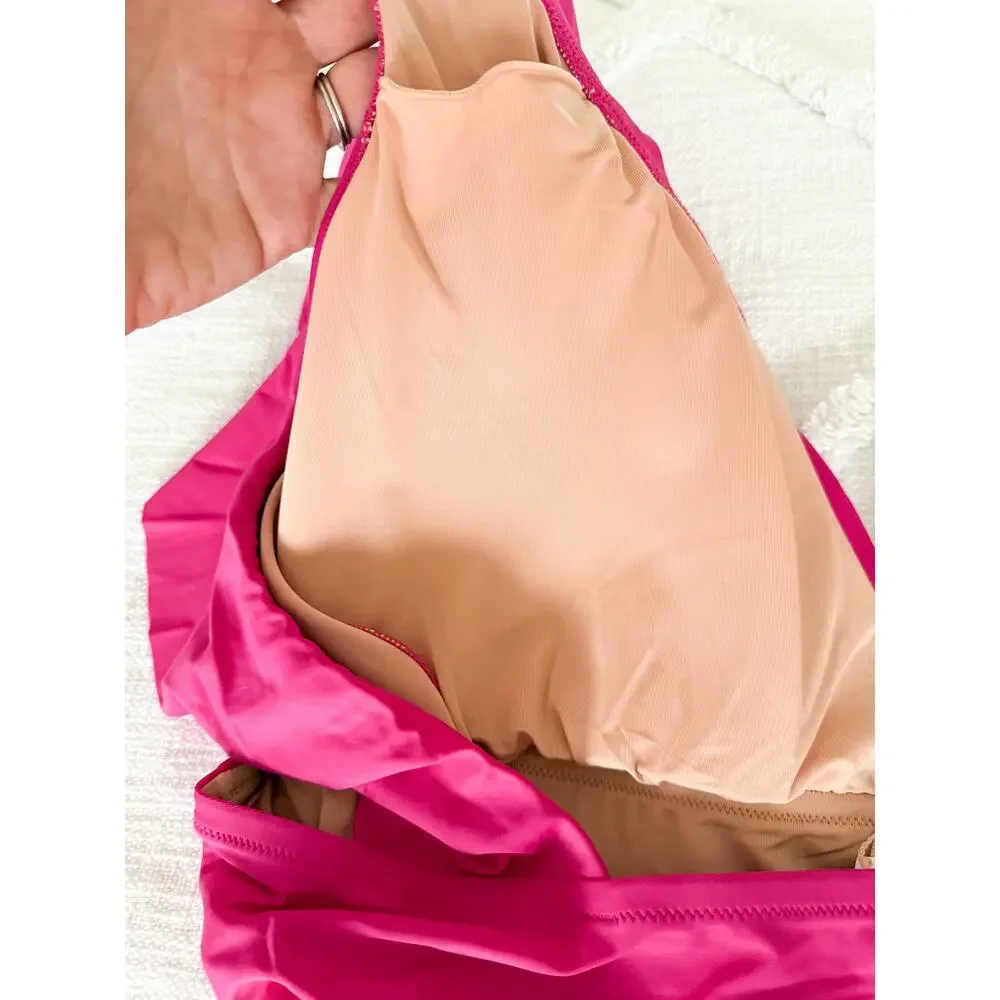 J. Crew | NWT | Ruched ruffle one-piece swimsuit in Radiant Fuchsia | Sz 24
